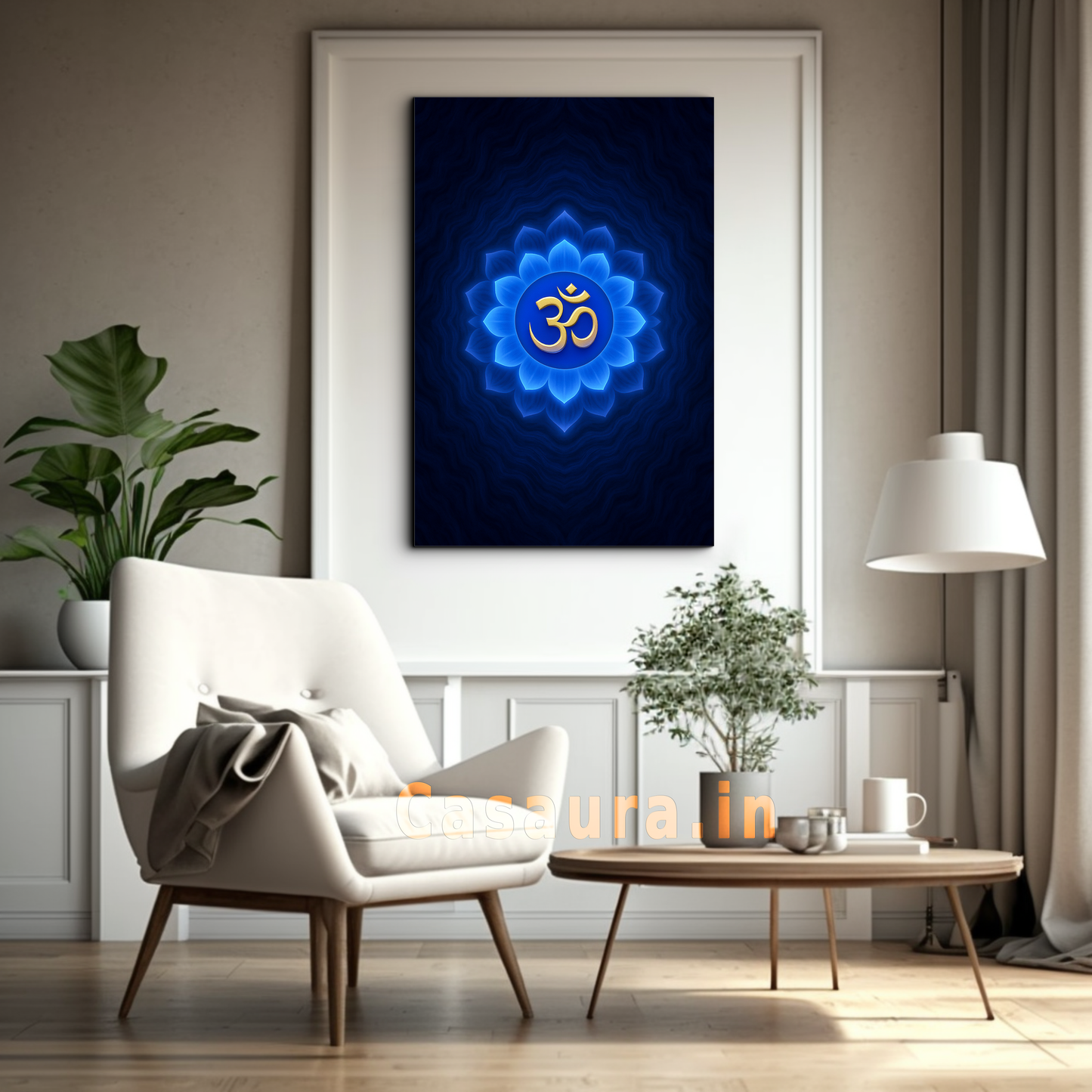 Sacred Om Symbol on Blue Lotus – Spiritual Wall Art Canvas Print