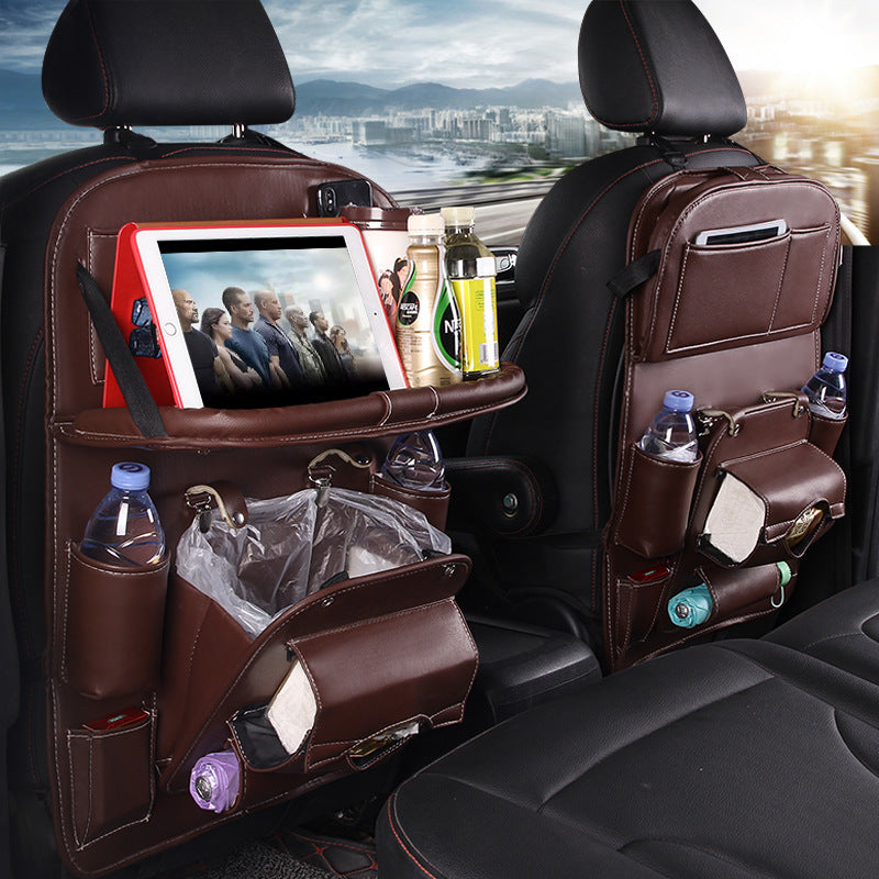PU Leather Car Storage Bag Multifunction Seat Back Tray Hanging Bag Waterproof Car Organizer Automotive Interior Accessories.