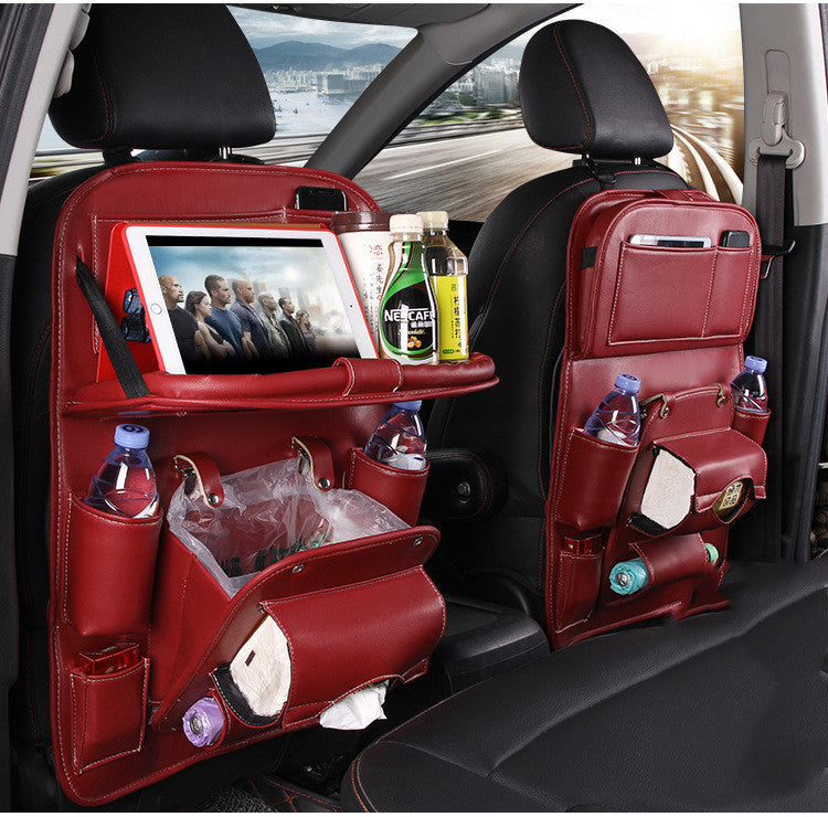 PU Leather Car Storage Bag Multifunction Seat Back Tray Hanging Bag Waterproof Car Organizer Automotive Interior Accessories.
