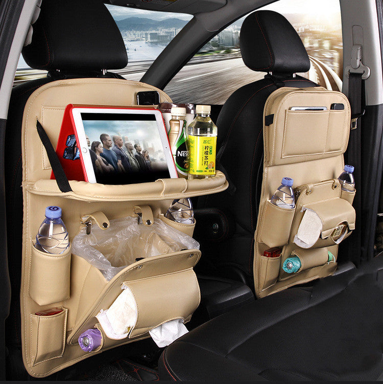 PU Leather Car Storage Bag Multifunction Seat Back Tray Hanging Bag Waterproof Car Organizer Automotive Interior Accessories.
