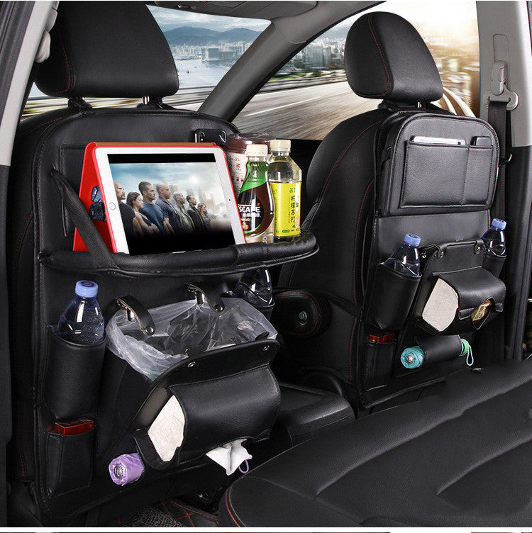 PU Leather Car Storage Bag Multifunction Seat Back Tray Hanging Bag Waterproof Car Organizer Automotive Interior Accessories.