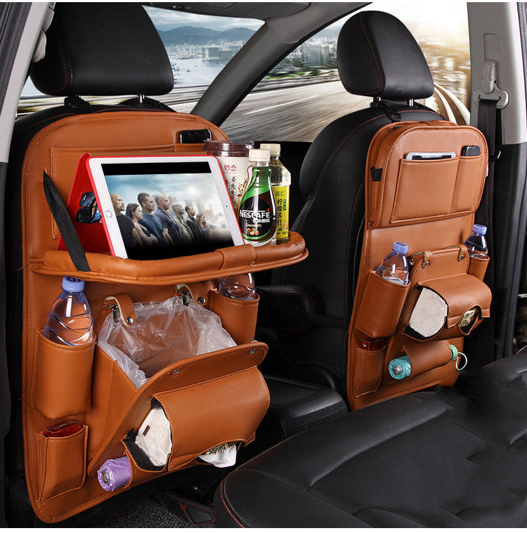 PU Leather Car Storage Bag Multifunction Seat Back Tray Hanging Bag Waterproof Car Organizer Automotive Interior Accessories.