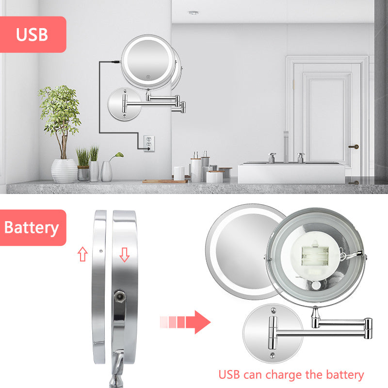 Bathroom Vanity Mirror Led With Lamp Folding Double-Sided Wall-Mounted 7-Inch Fill Light Mirror