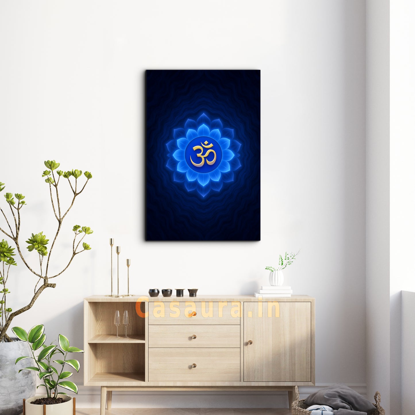 Sacred Om Symbol on Blue Lotus – Spiritual Wall Art Canvas Print