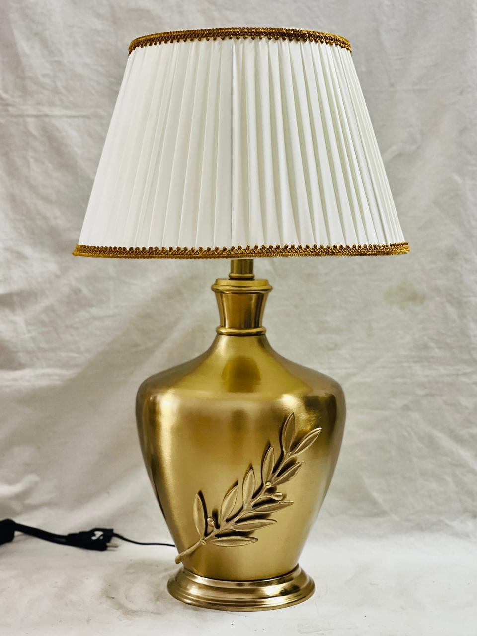 Elegant Gold Leaf Table Lamp | Classic Metal Base with Pleated Fabric Shade