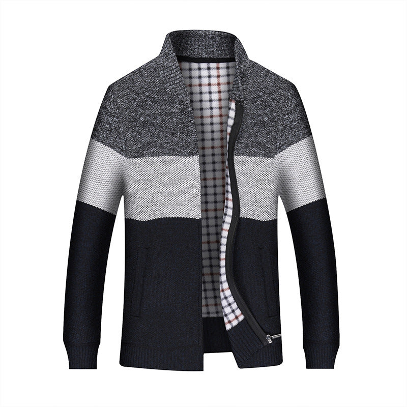 Men’s Knitted Zipper Cardigan Jacket – Casual Color Block Sweater