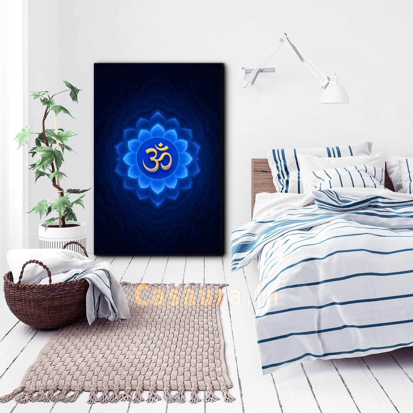 Sacred Om Symbol on Blue Lotus – Spiritual Wall Art Canvas Print