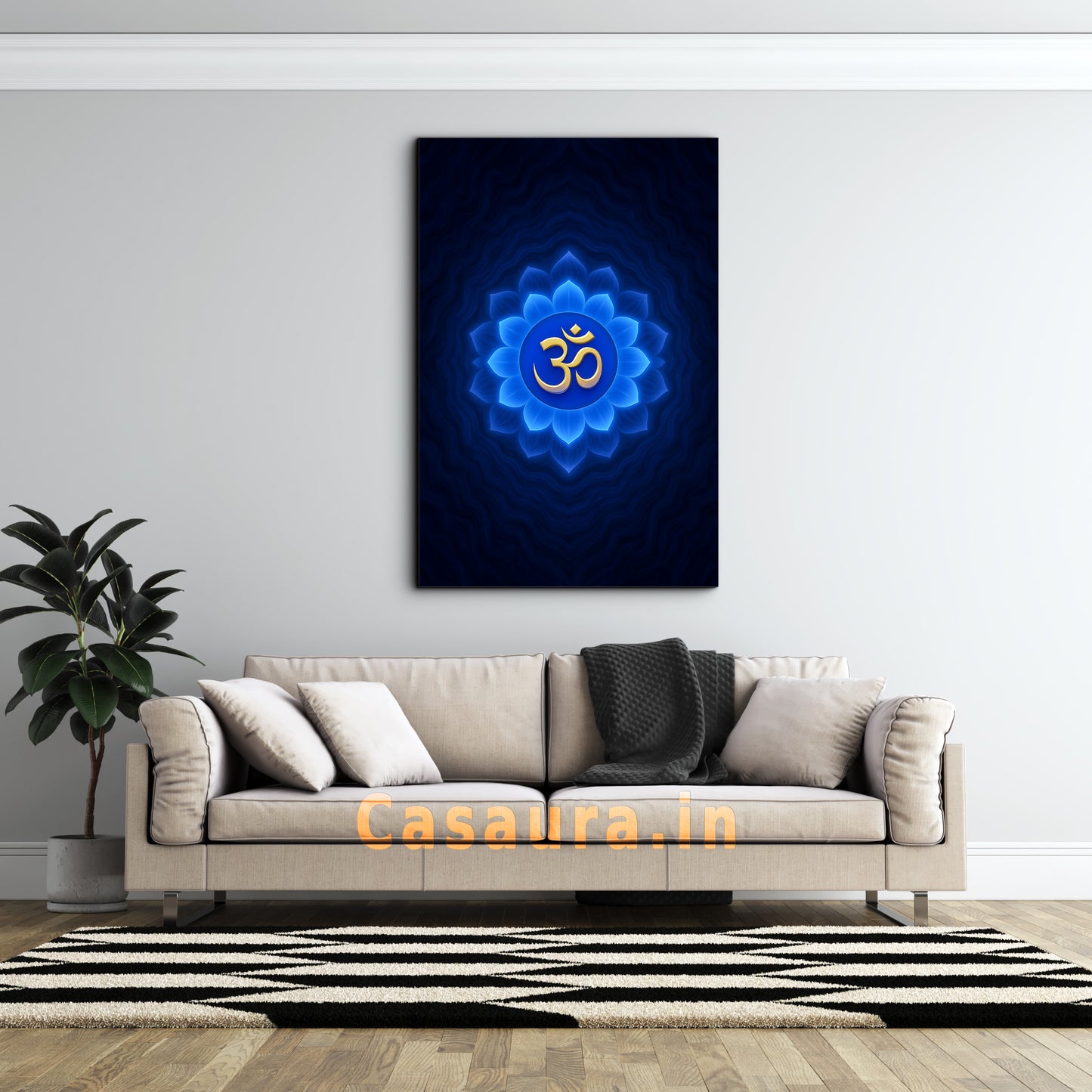 Sacred Om Symbol on Blue Lotus – Spiritual Wall Art Canvas Print