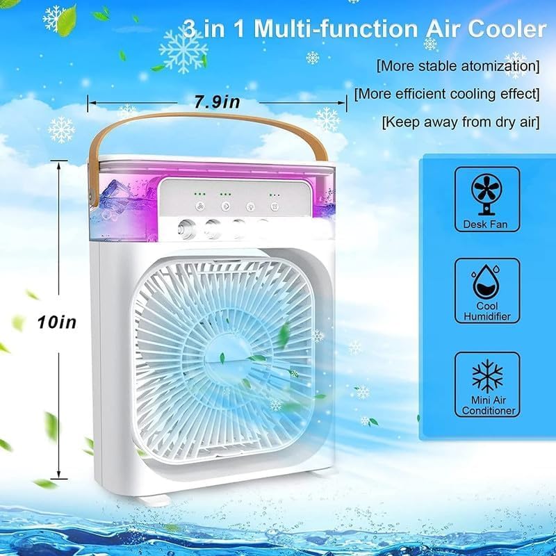 Mini Portable Air Cooler | 3-in-1 Arctic Fan with 7-Color LED, Timer & Adjustable Speeds