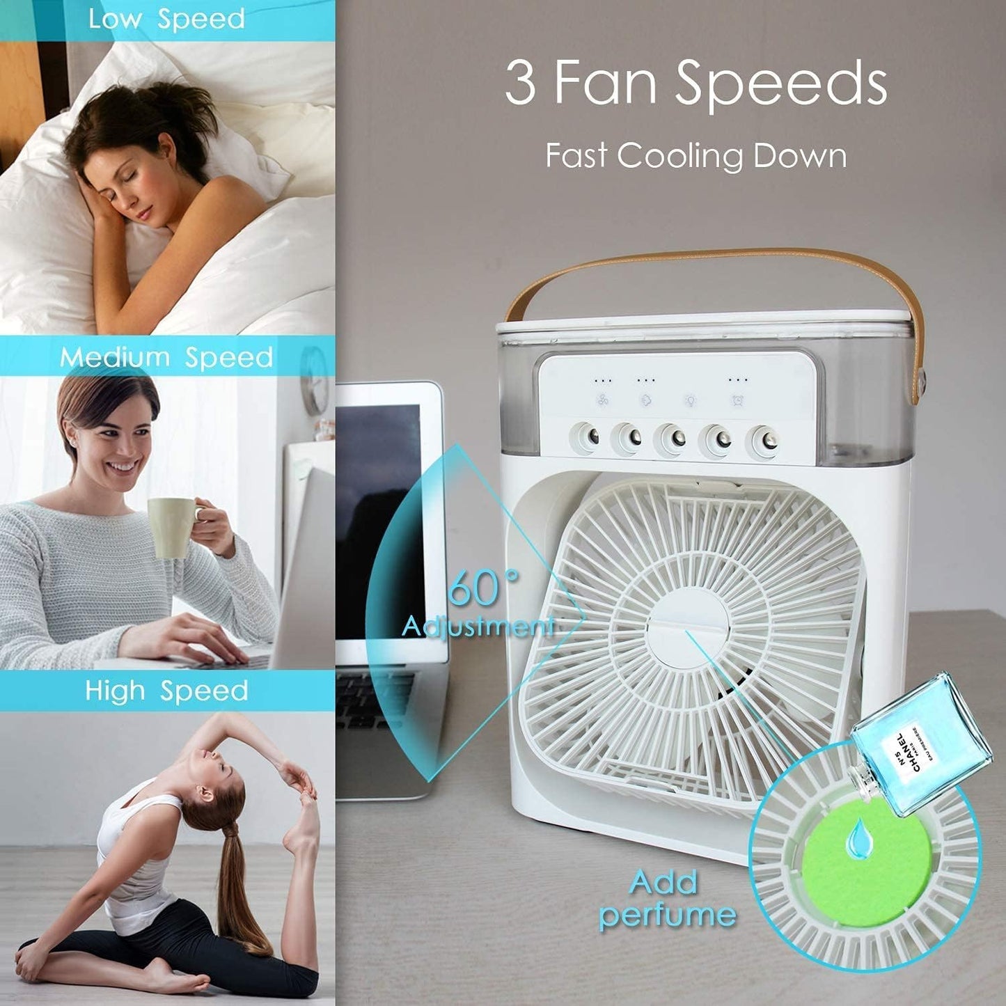 Mini Portable Air Cooler | 3-in-1 Arctic Fan with 7-Color LED, Timer & Adjustable Speeds