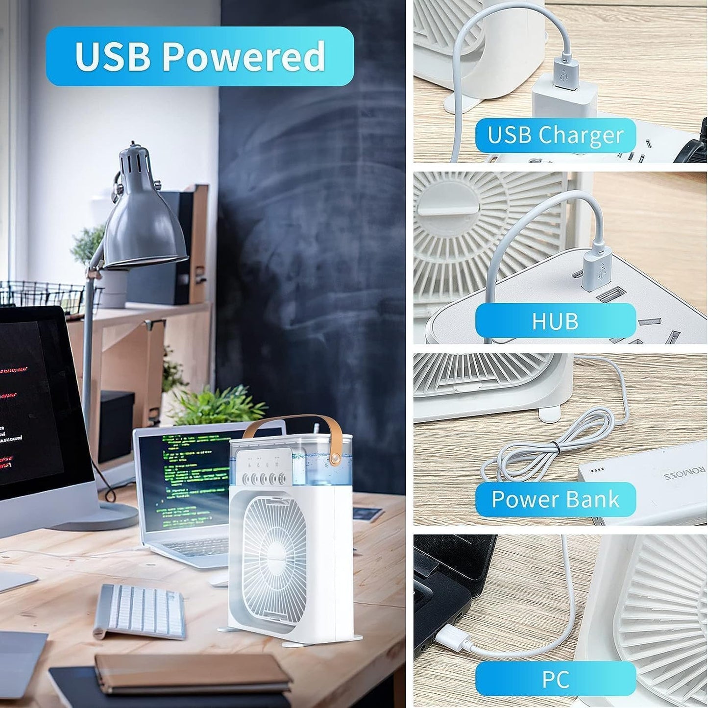 Mini Portable Air Cooler | 3-in-1 Arctic Fan with 7-Color LED, Timer & Adjustable Speeds