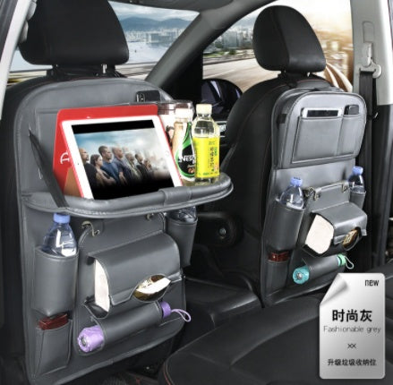 PU Leather Car Storage Bag Multifunction Seat Back Tray Hanging Bag Waterproof Car Organizer Automotive Interior Accessories.