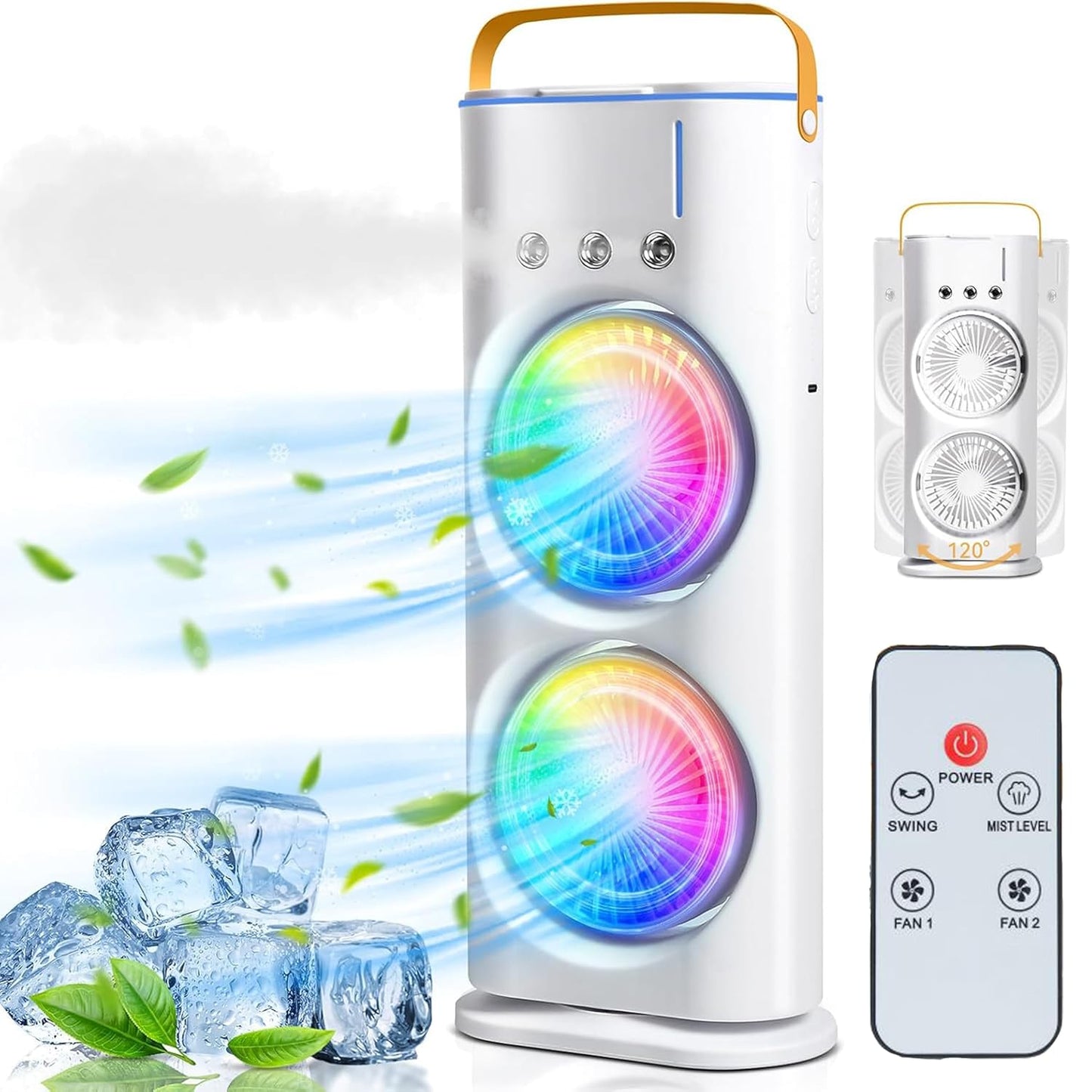 USB Portable Cooling Fan with Remote | 3-in-1 Mini Double Ended Air Cooler Mist Fan | Rechargeable & Rotatable
