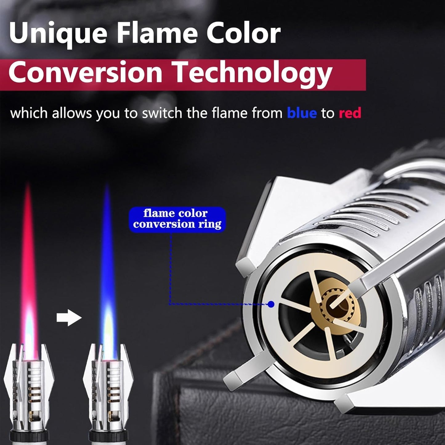 Jet Flame Torch Lighter – Refillable Butane Gas Lighter with Safety Lock, Adjustable Red/Blue Flame, Windproof Metal Body for Camping & Outdoor Use
