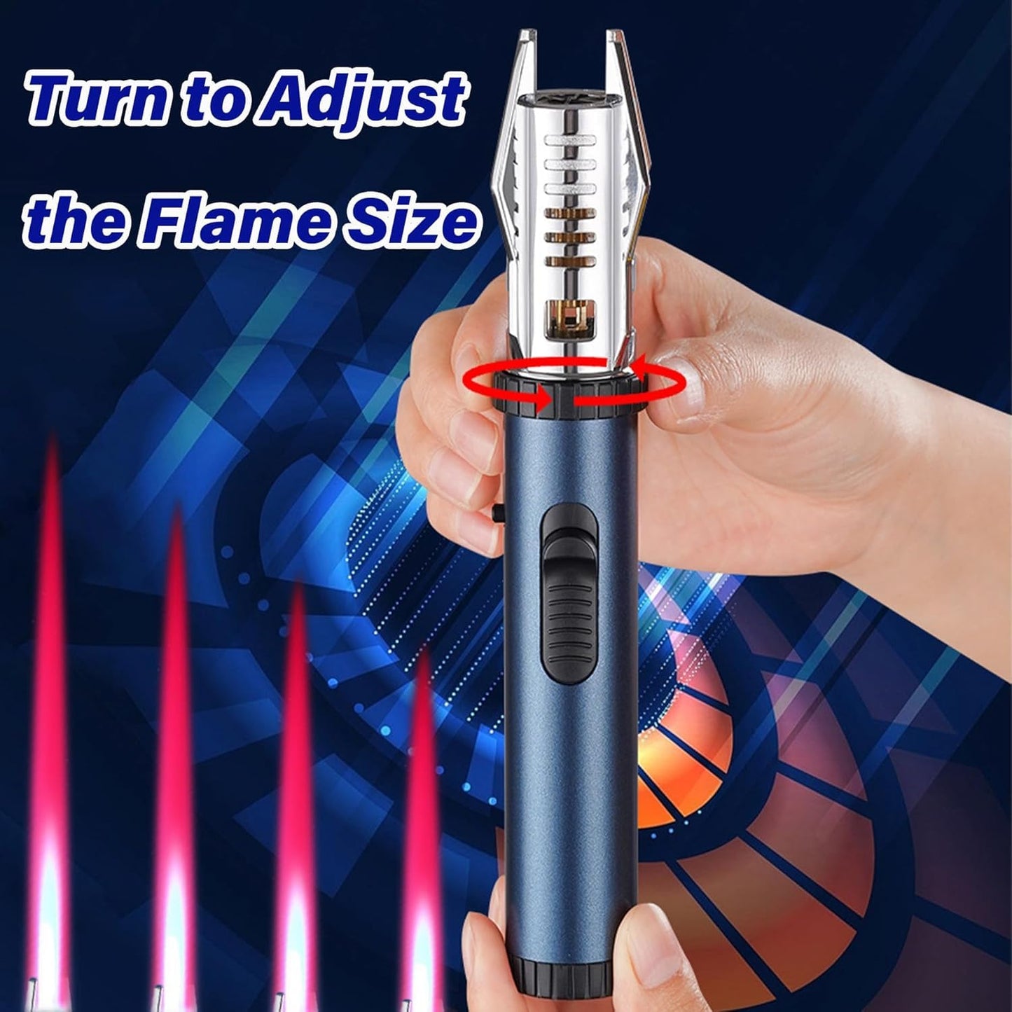 Jet Flame Torch Lighter – Refillable Butane Gas Lighter with Safety Lock, Adjustable Red/Blue Flame, Windproof Metal Body for Camping & Outdoor Use