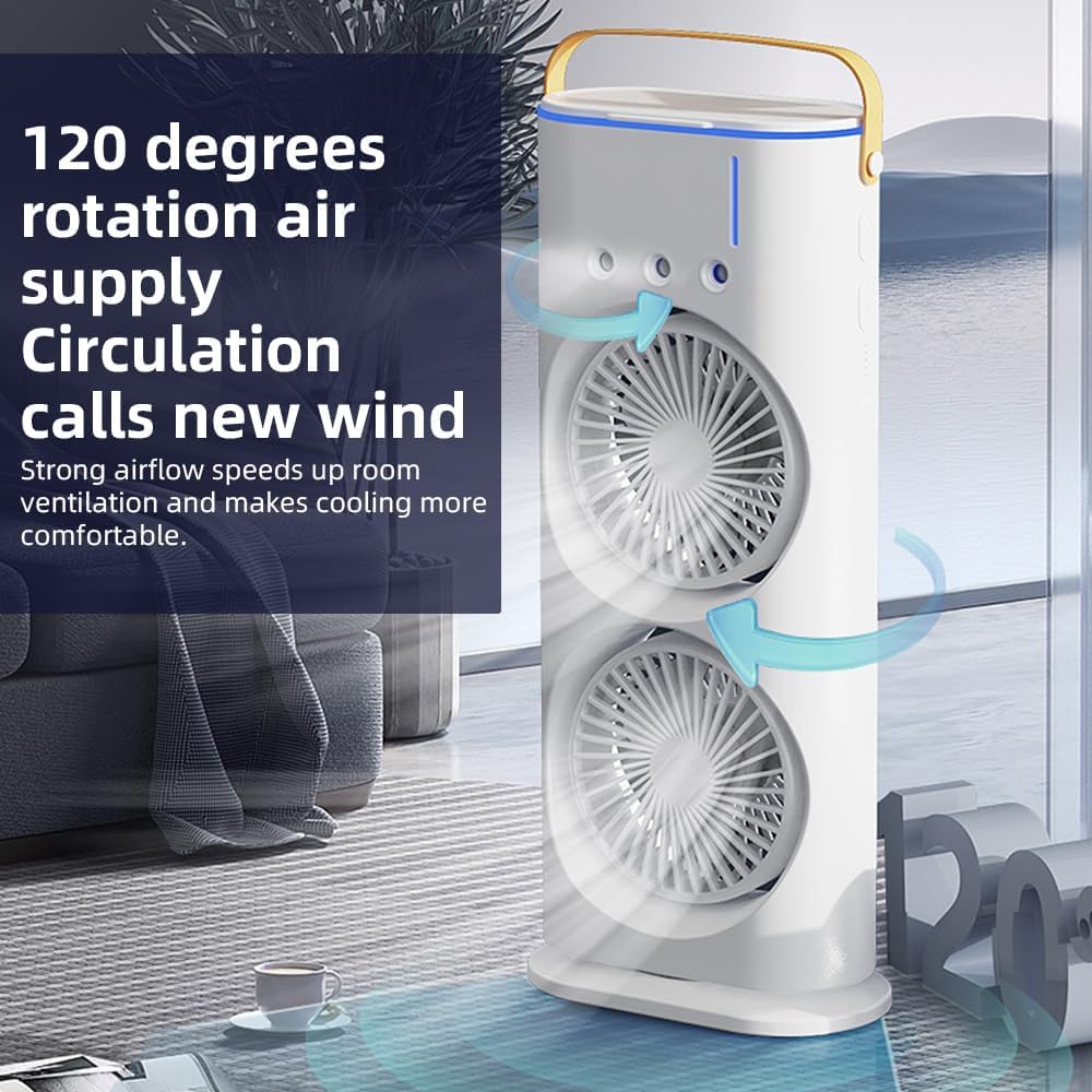 USB Portable Cooling Fan with Remote | 3-in-1 Mini Double Ended Air Cooler Mist Fan | Rechargeable & Rotatable
