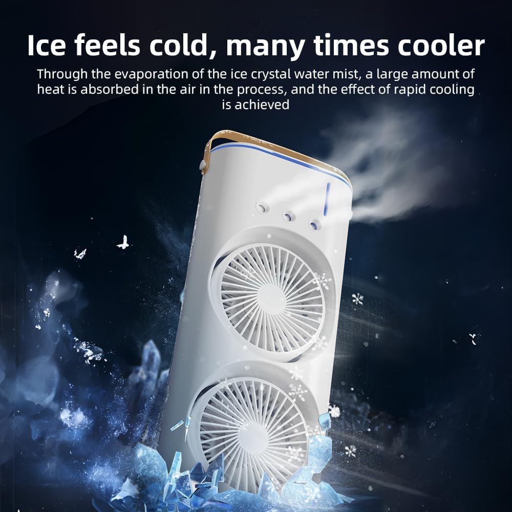 USB Portable Cooling Fan with Remote | 3-in-1 Mini Double Ended Air Cooler Mist Fan | Rechargeable & Rotatable