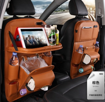 PU Leather Car Storage Bag Multifunction Seat Back Tray Hanging Bag Waterproof Car Organizer Automotive Interior Accessories.