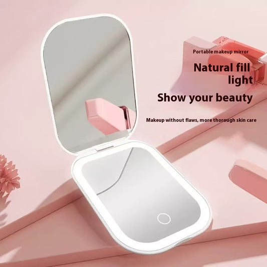 Ultra-thin Foldable Cosmetic Mirror With Light Tri-color Light Convenient HD Luminous.