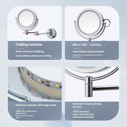 Hotel Bathroom LED Light Cosmetic Mirror Punch-free Wall Hanging Collapsible Rotating Double-sided.