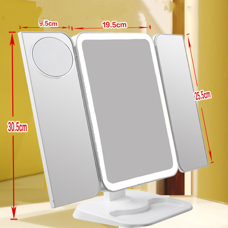 Trifold Makeup Mirror With Light 68 LED Vanity Mirrors 10X Magnifying 180 Rotation