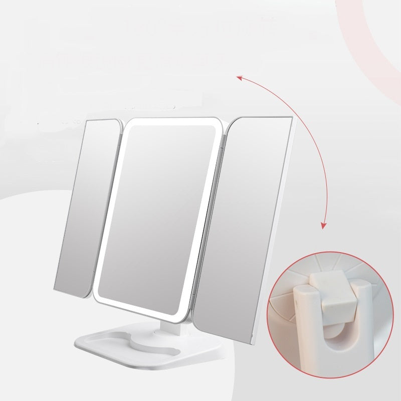 Trifold Makeup Mirror With Light 68 LED Vanity Mirrors 10X Magnifying 180 Rotation