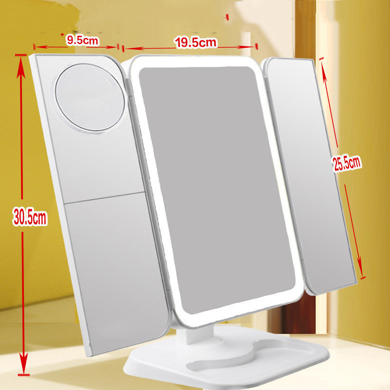 Trifold Makeup Mirror With Light 68 LED Vanity Mirrors 10X Magnifying 180 Rotation