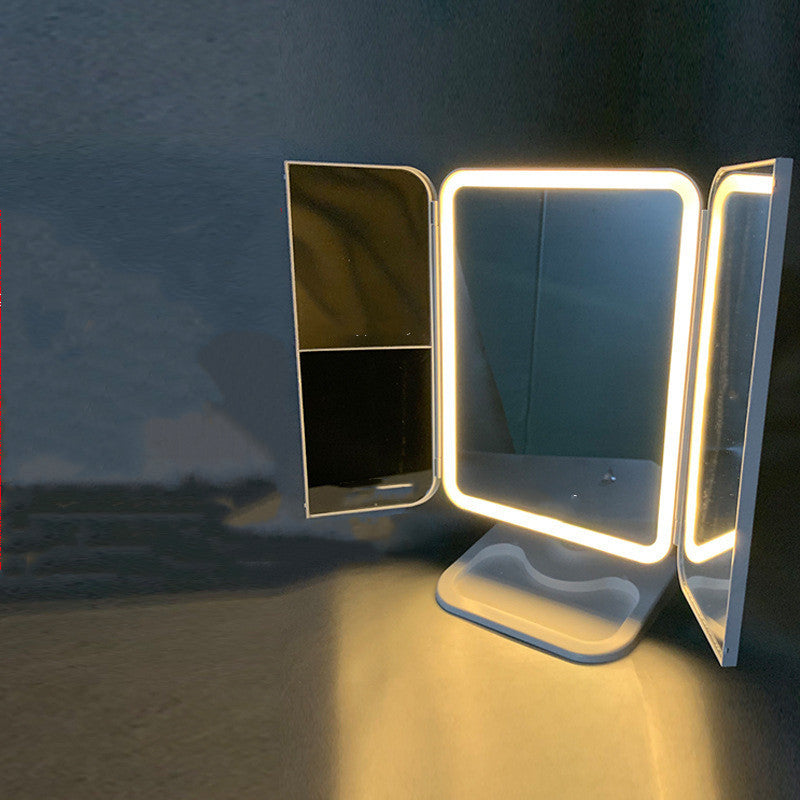 Trifold Makeup Mirror With Light 68 LED Vanity Mirrors 10X Magnifying 180 Rotation