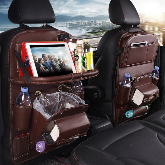 PU Leather Car Storage Bag Multifunction Seat Back Tray Hanging Bag Waterproof Car Organizer Automotive Interior Accessories.