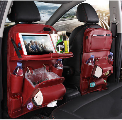 PU Leather Car Storage Bag Multifunction Seat Back Tray Hanging Bag Waterproof Car Organizer Automotive Interior Accessories.