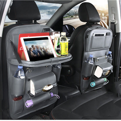 PU Leather Car Storage Bag Multifunction Seat Back Tray Hanging Bag Waterproof Car Organizer Automotive Interior Accessories.