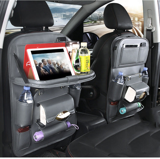 PU Leather Car Storage Bag Multifunction Seat Back Tray Hanging Bag Waterproof Car Organizer Automotive Interior Accessories.