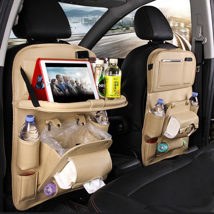 PU Leather Car Storage Bag Multifunction Seat Back Tray Hanging Bag Waterproof Car Organizer Automotive Interior Accessories.