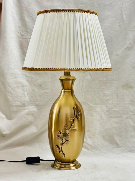 Classic Gold Floral Table Lamp | Vintage Metal Base with Pleated Fabric Shade
