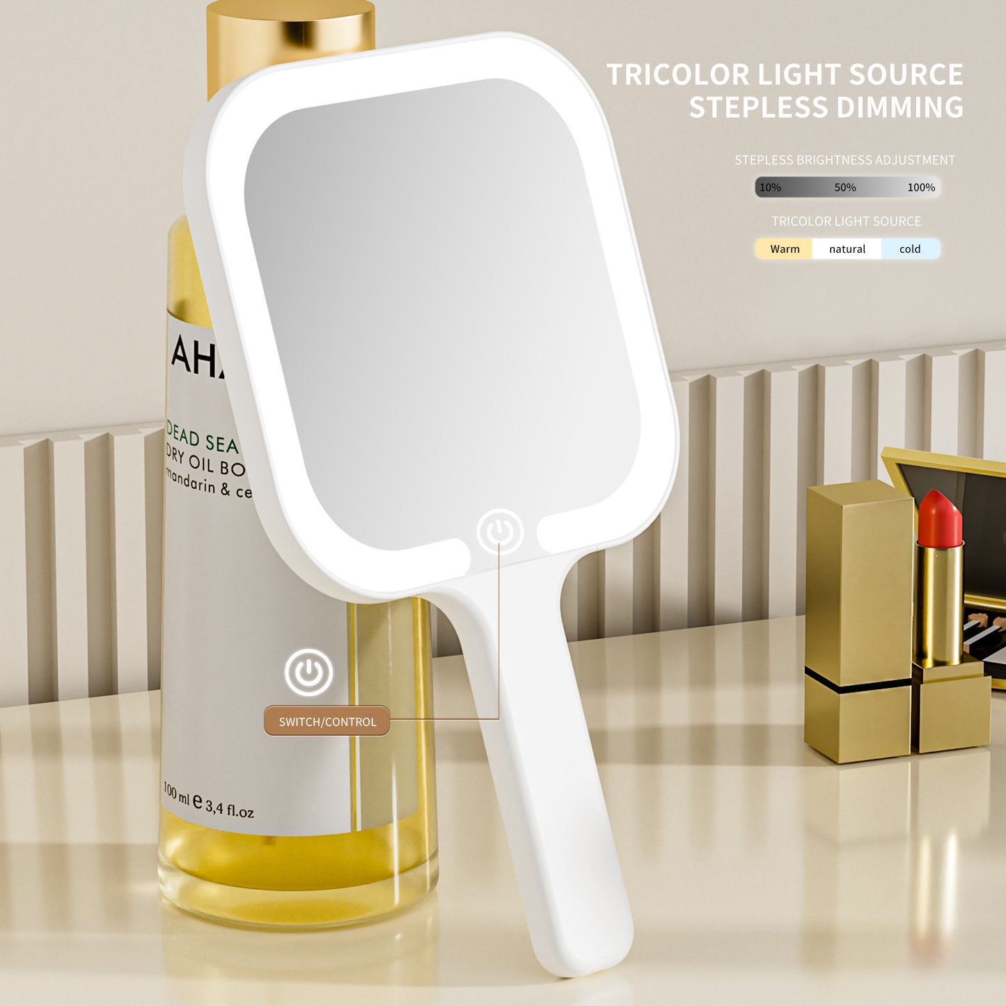 Portable Led Make-up Mirror with Handheld Light for Make-up.