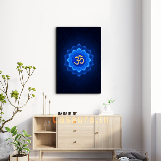 Sacred Om Symbol on Blue Lotus – Spiritual Wall Art Canvas Print