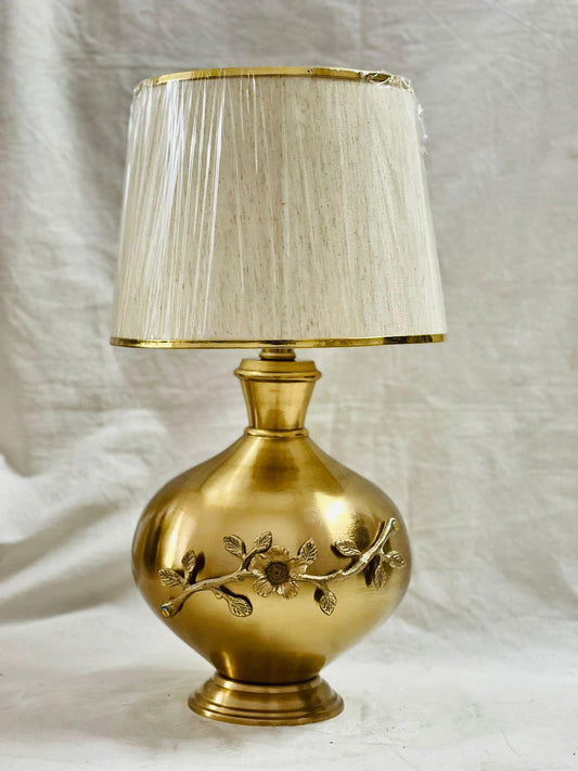 Luxury Gold Floral Table Lamp | Vintage Metal Base with Poly Paper Shade