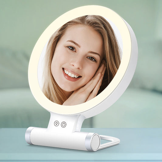 Flat Enlarged Foldable And Portable Double-sided Cosmetic Mirror With Light for make-up.