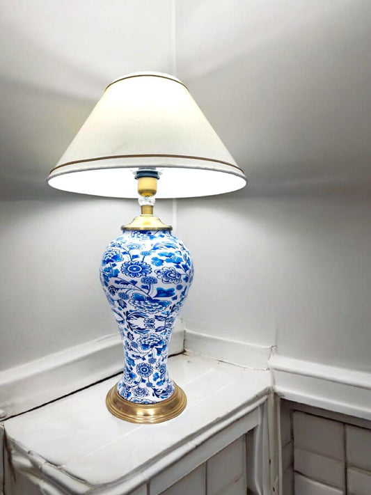 Blue & White Ceramic Table Lamp | Elegant Hand-Painted Floral Design | Classic Home & Office Décor