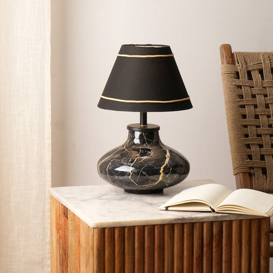 Black Marble Table Lamp | Luxurious Gold Vein Design | Elegant Home & Office Accent
