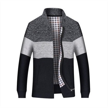 Men’s Knitted Zipper Cardigan Jacket – Casual Color Block Sweater