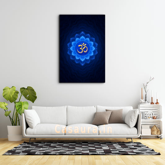 Sacred Om Symbol on Blue Lotus – Spiritual Wall Art Canvas Print