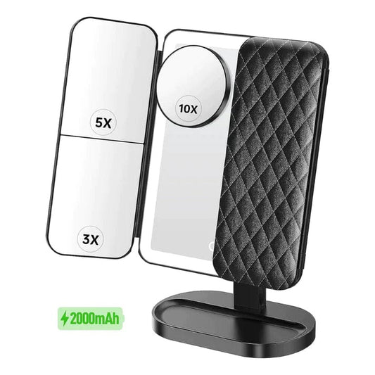 Desktop Portable Magnifying Tri-fold LED Cosmetic Mirror With Lights for make-up.