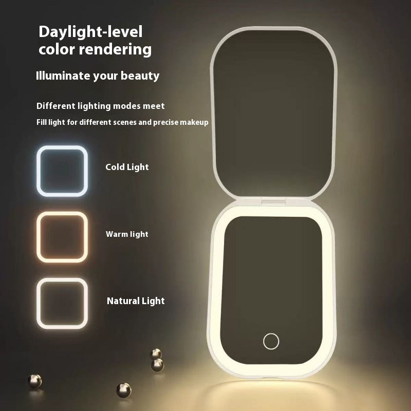 Ultra-thin Foldable Cosmetic Mirror With Light Tri-color Light Convenient HD Luminous.