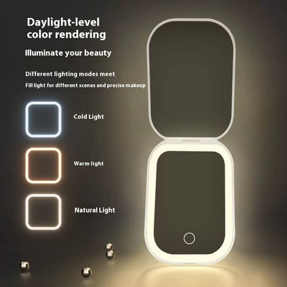 Ultra-thin Foldable Cosmetic Mirror With Light Tri-color Light Convenient HD Luminous.