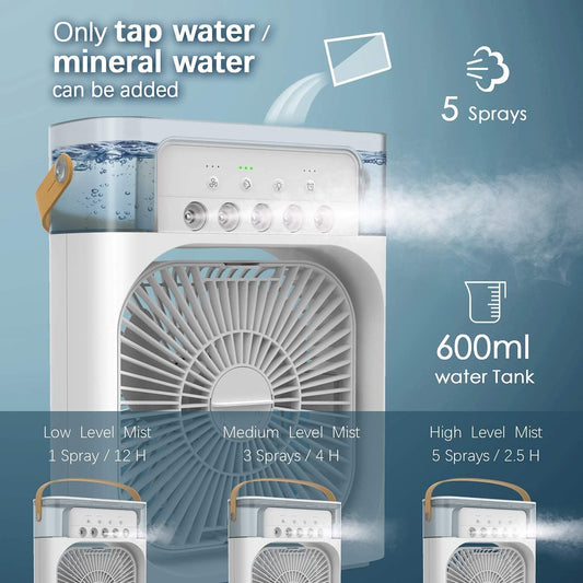 Mini Portable Air Cooler | 3-in-1 Arctic Fan with 7-Color LED, Timer & Adjustable Speeds
