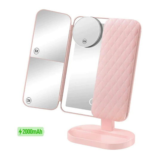 Desktop Portable Magnifying Tri-fold LED Cosmetic Mirror With Lights for make-up.