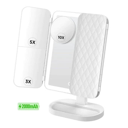 Desktop Portable Magnifying Tri-fold LED Cosmetic Mirror With Lights for make-up.