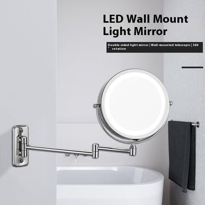 Hotel Bathroom LED Light Cosmetic Mirror Punch-free Wall Hanging Collapsible Rotating Double-sided.