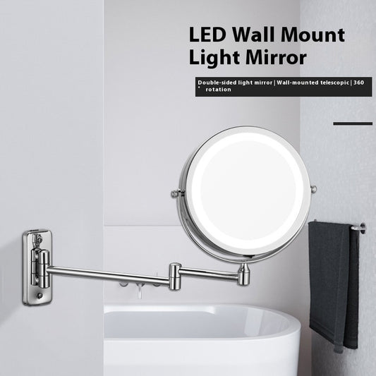 Hotel Bathroom LED Light Cosmetic Mirror Punch-free Wall Hanging Collapsible Rotating Double-sided.